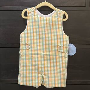 NWT Little English Plaid Button Tab John John - 18M